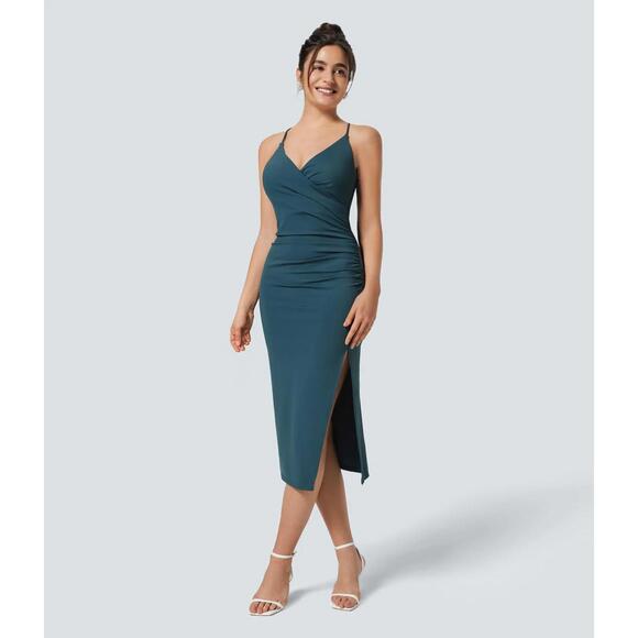 Halara Dresses & Skirts - NWT Halara SoftlyZero Airy Crossover Ruched Lace Up Bodycon Dress Size Small